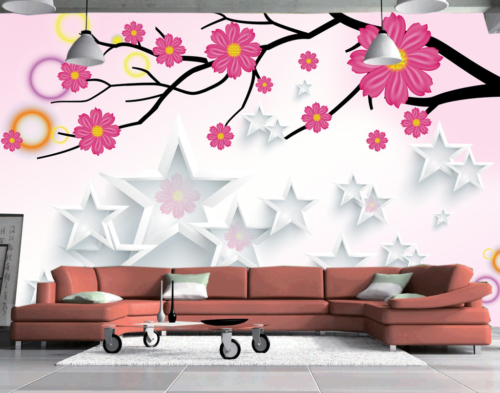 立体梦幻雏菊背景墙壁画模板下载(图片编号:1