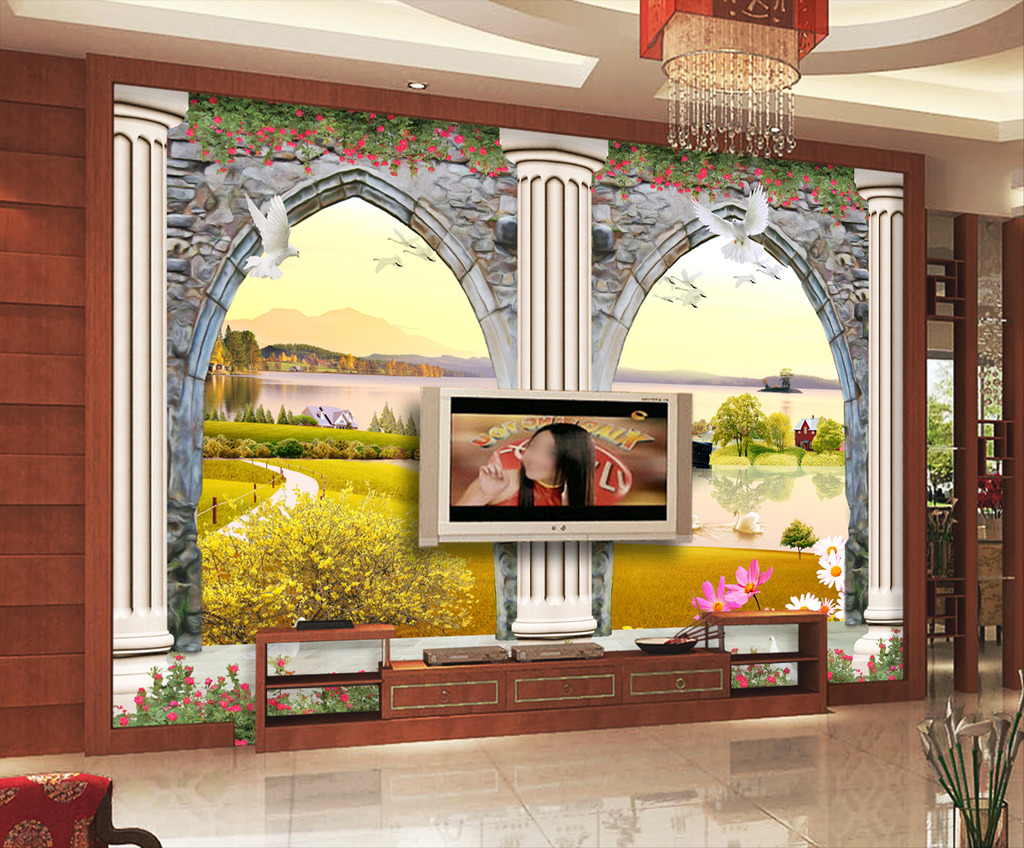 欧式3D门窗立体雕塑罗马柱电视背景墙模板下