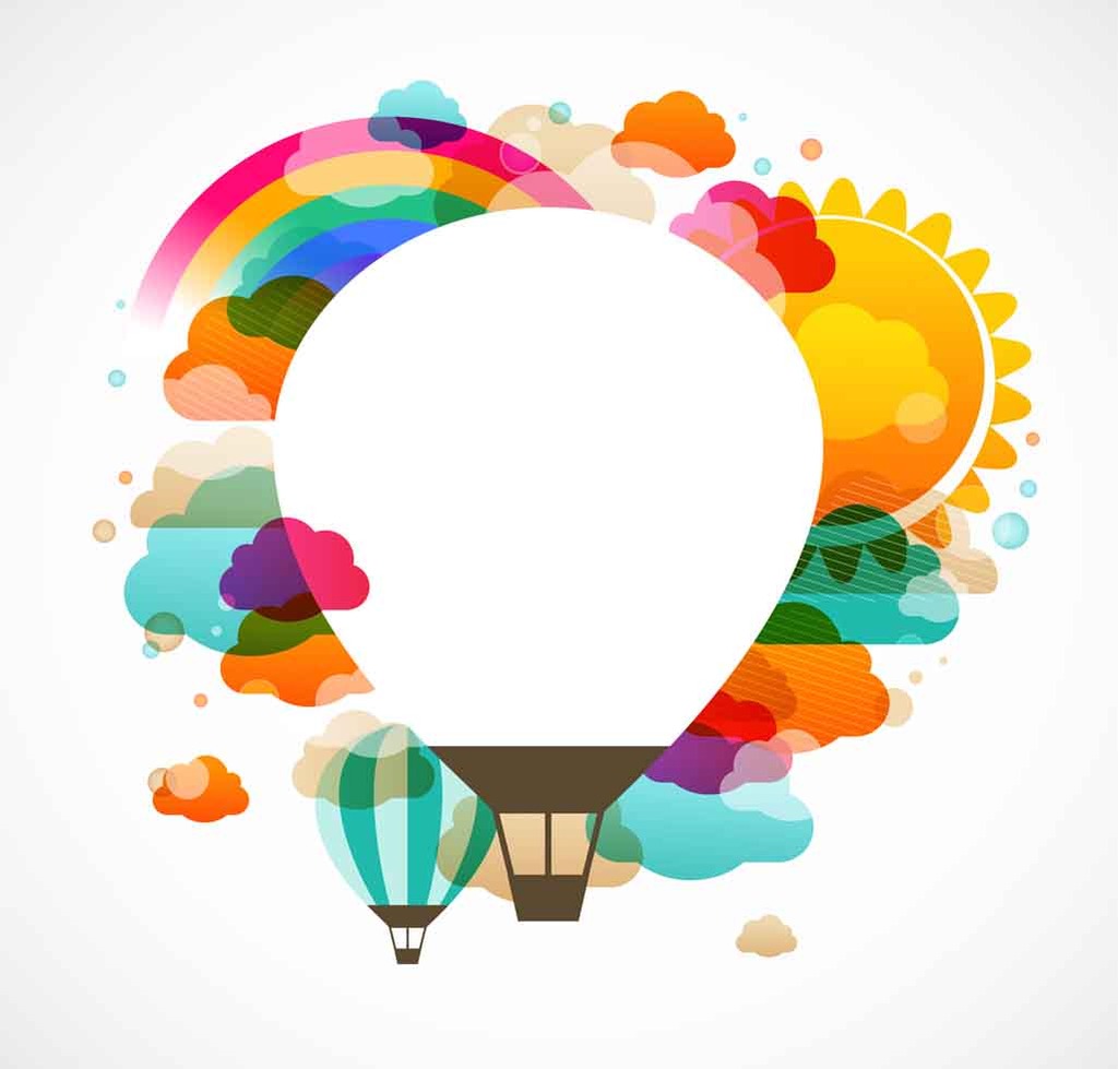 热气球云朵太阳卡通海报