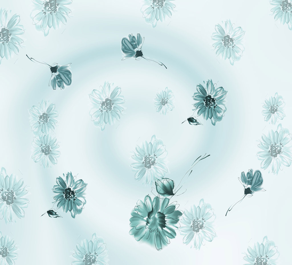 蓝花梦幻花朵花卉蝶恋花电视沙发客厅背景墙模