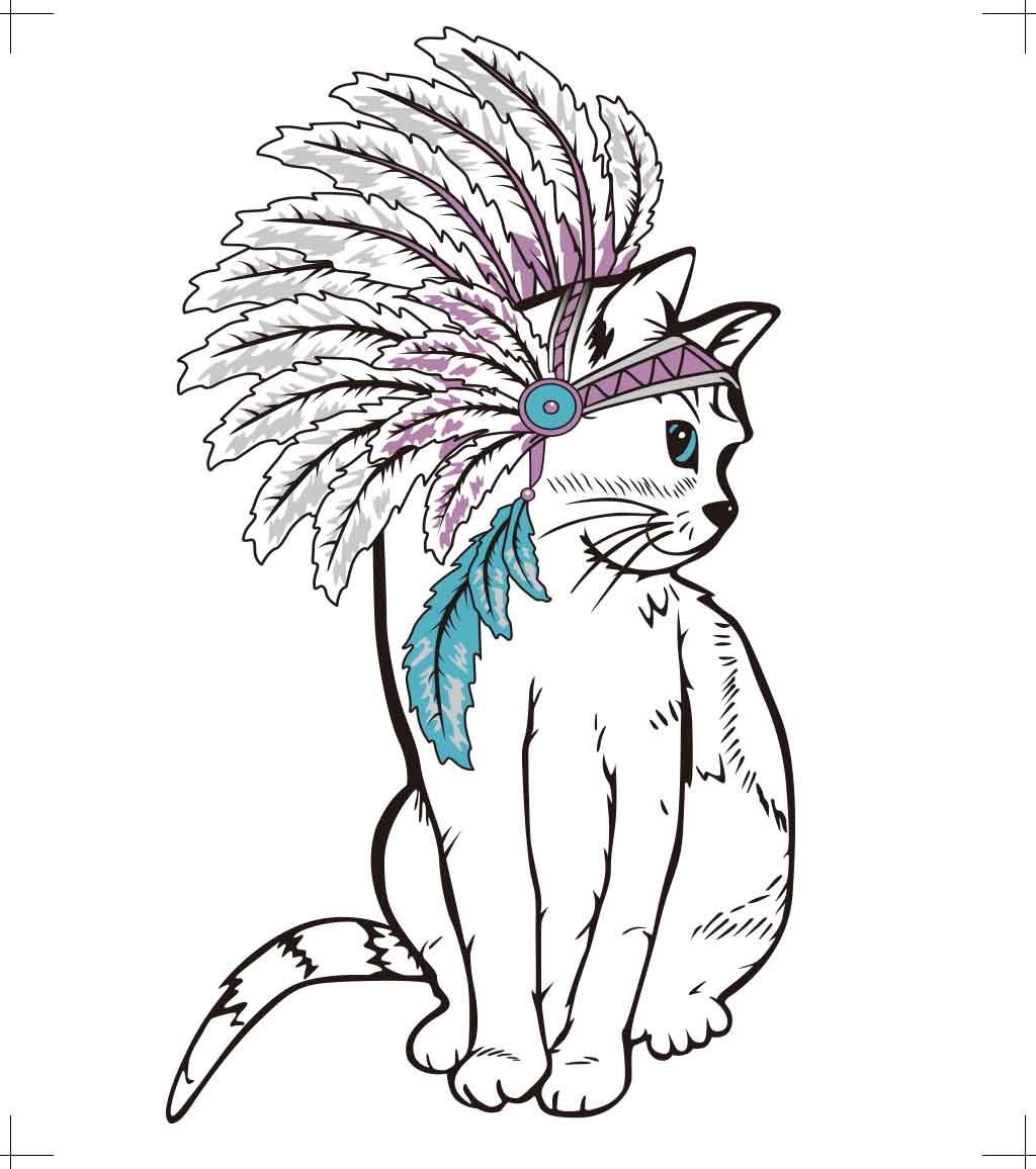 个性头戴羽毛的滑稽小猫印花模板下载(图片编号:11940958)_服装插画_插画|元素|卡通_我图网weili.ooopic.com