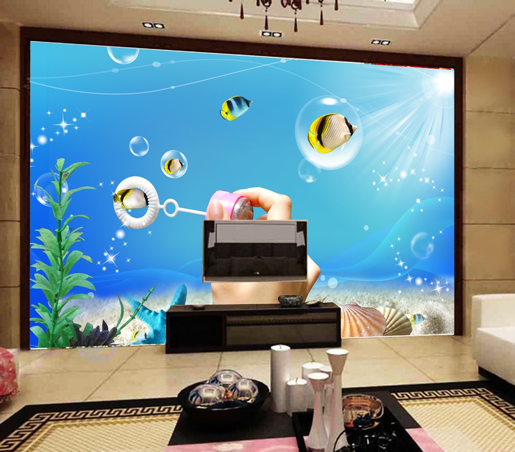 海底生物风景画电视机背景墙模板下载(图片编