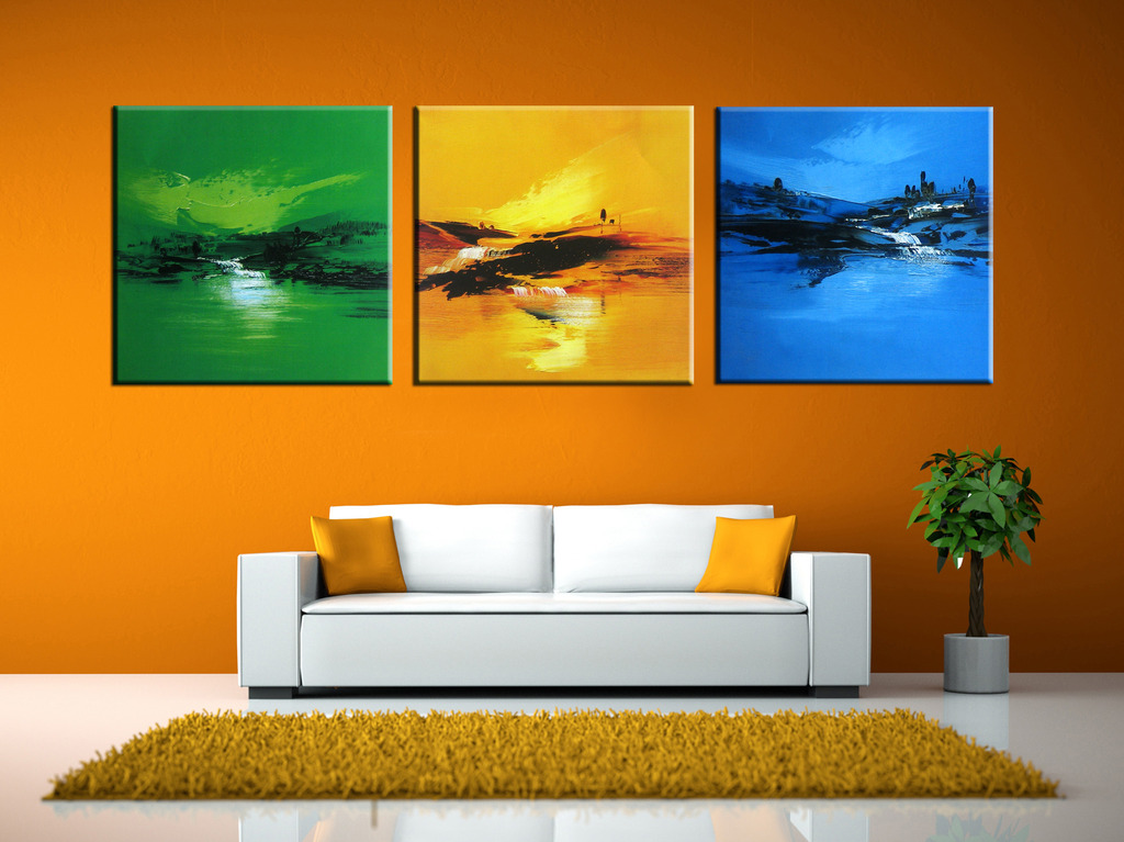 意象油画三联无框画模板下载(图片编号:11975