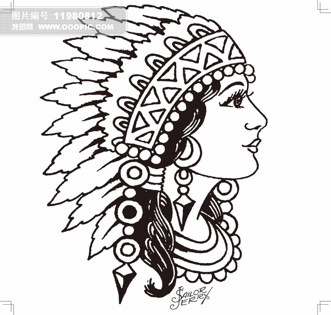 <em>印第安人女</em>部落头领矢量图头像模板下载(图片