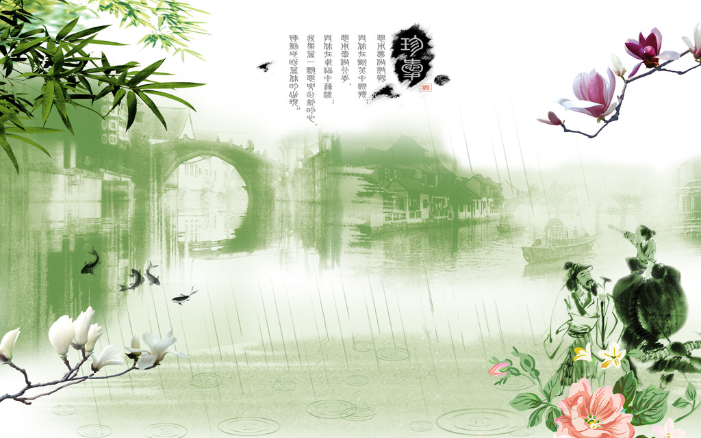 中式江南水墨客厅背景墙壁画