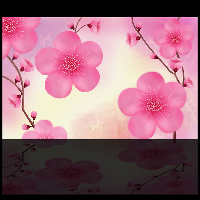 桃花朵朵开高清手绘电视背景墙