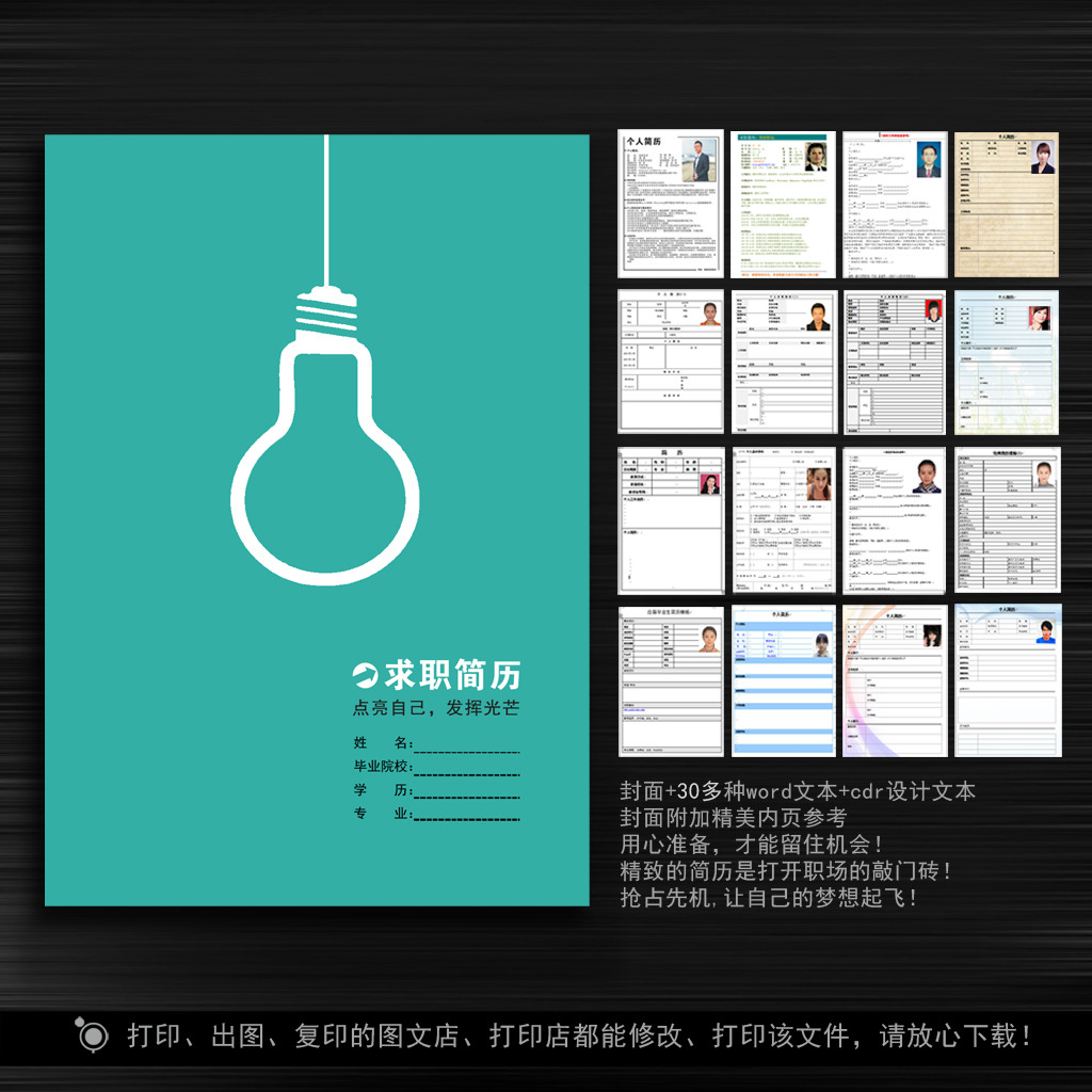 简洁灯泡创意简历模板模板下载(图片编号:120