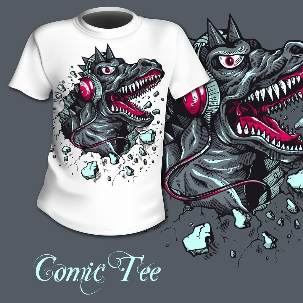 个性潮流T恤热印花纹矢量图案模板下载(图片编