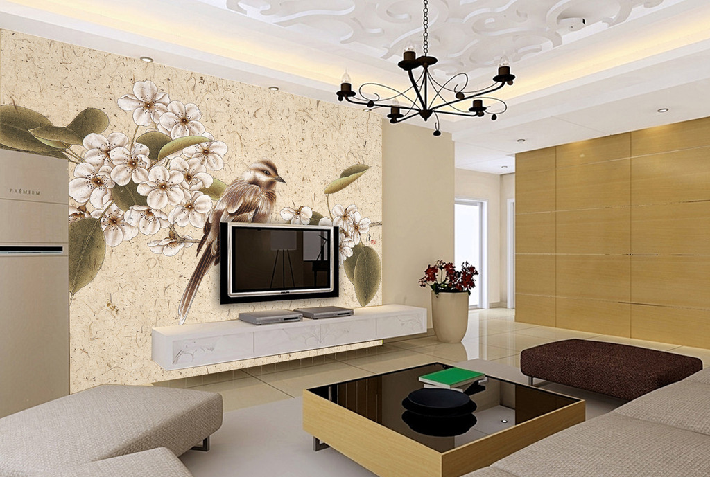 时尚花鸟复古背景墙模板下载(图片编号:12020