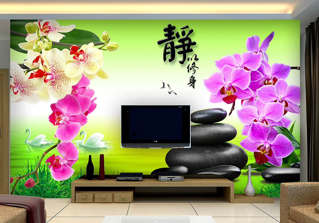 时尚静雅蝴蝶兰美容养生会馆背景墙装饰画模板下载(图片编号:12052399)_客厅电视背景墙_电视背景墙_我图网weili.ooopic.com