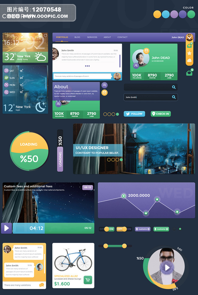 扁平化手机软件播放器界面UI交互设计模板下载