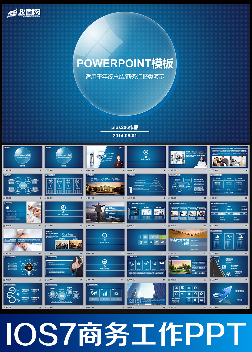 蓝色苹果IOS7工作总结培训PPT模板模板下载