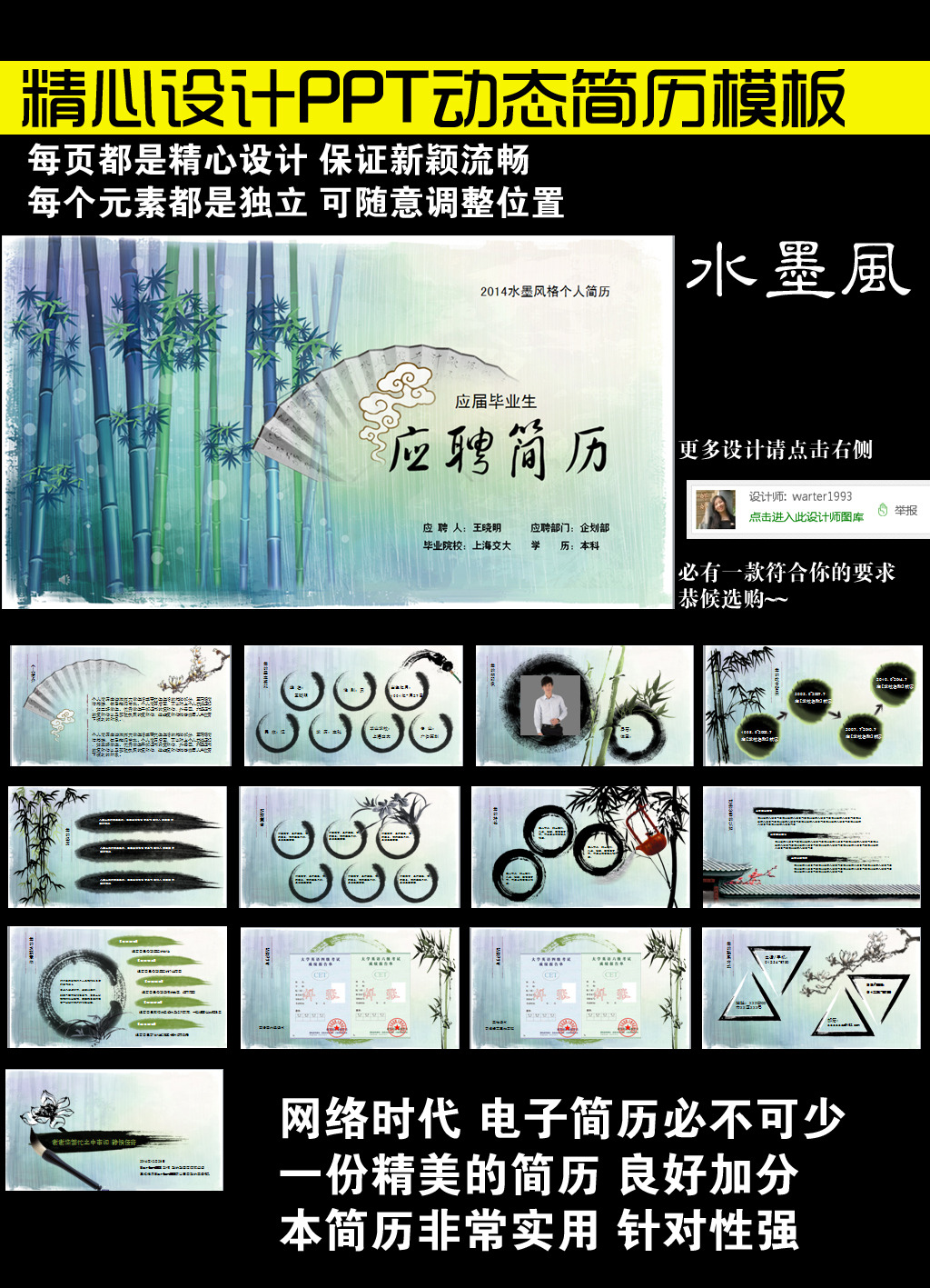 2014应届毕业生应聘动态简历ppt古风图片