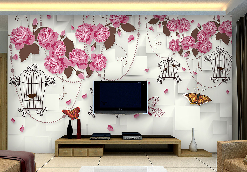 时尚花鸟墙画壁纸3D客厅电视背景墙装饰画模板下载(图片编号:12099320)_客厅电视背景墙_电视背景墙_我图网weili.ooopic.com