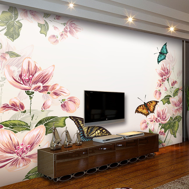 时尚高清手绘墙画壁纸客厅电视背景墙