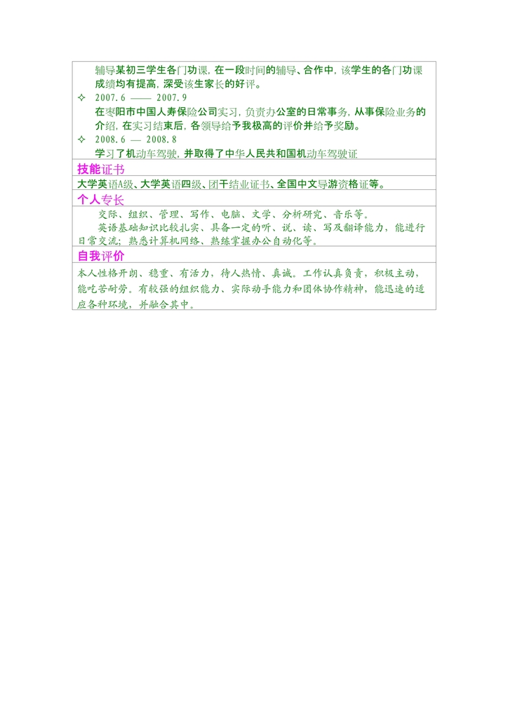 英语专业个人简历模板图片