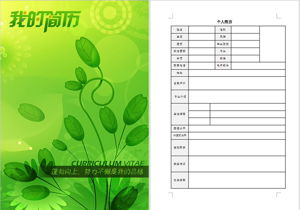 青春向上个人简历word模版图片