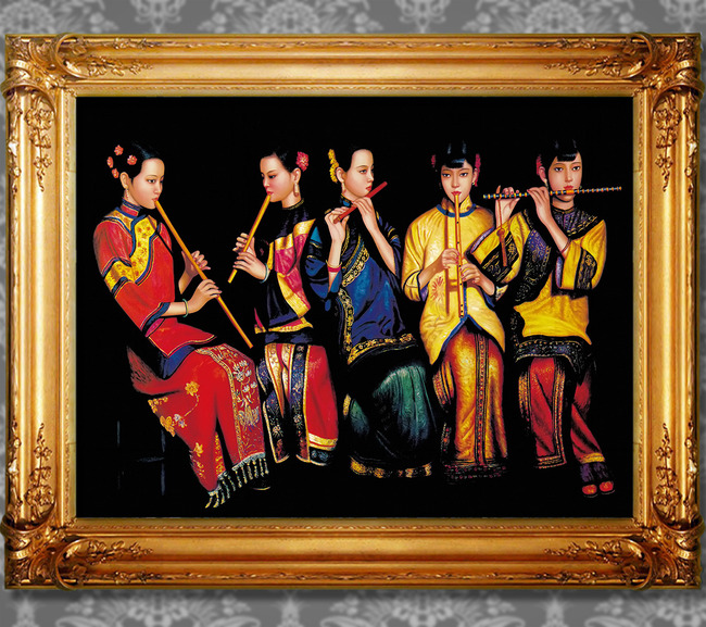 <em>吹箫</em>的<em>女子</em>新古典主义油画模板下载(图片编号