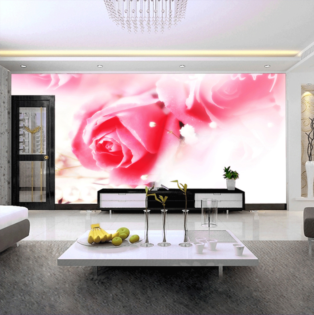 素材 背景墙 鲜花/粉玫瑰鲜花梦幻粉色背景墙PSD素材模板下载