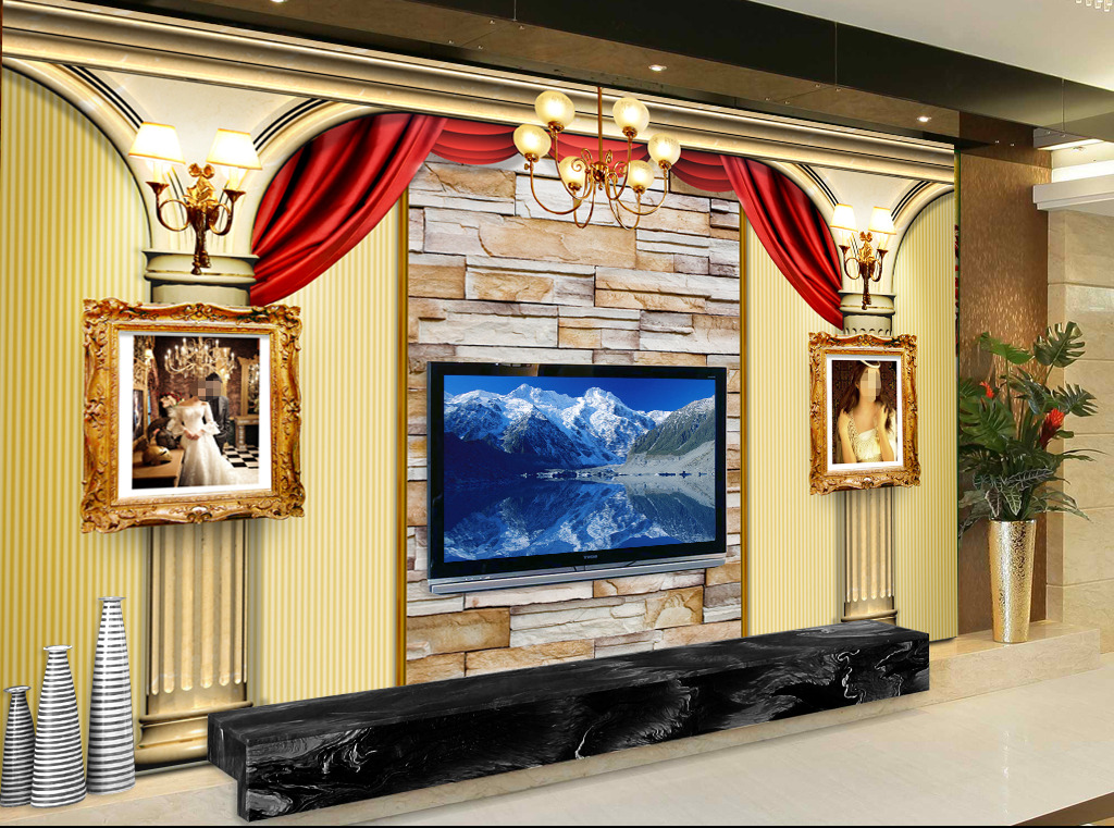 欧式罗马柱墙砖3d电视背景墙