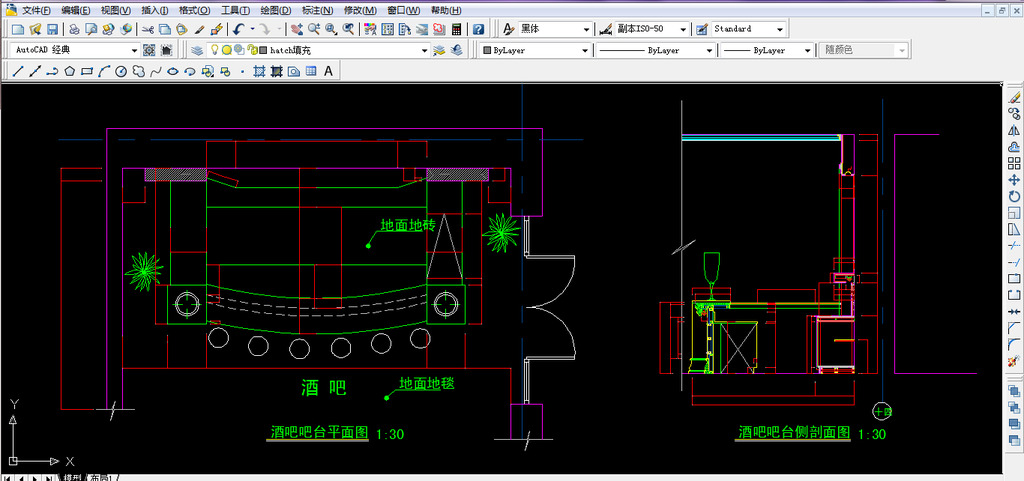 酒吧吧台CAD图纸设计附带施工材质说明模板