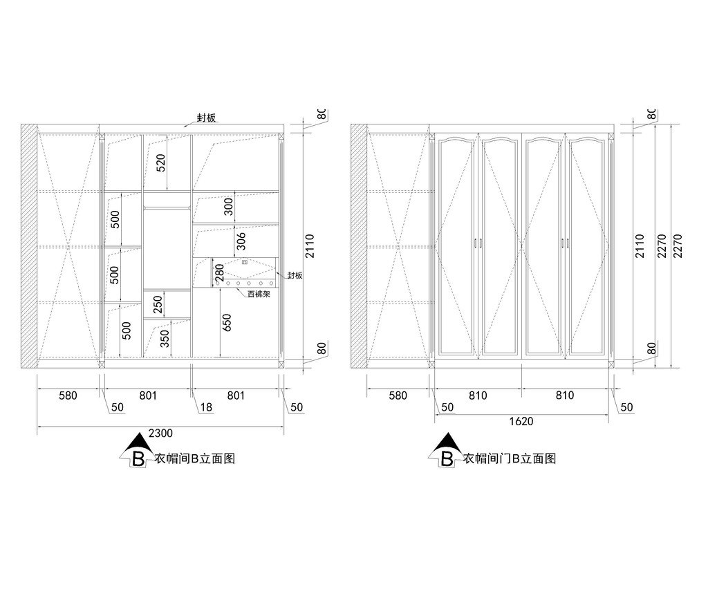 室内装修简欧衣帽间cad图纸设计下载