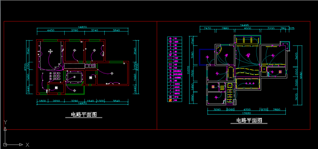 室内装修2个户型cad平面电路图设计下载