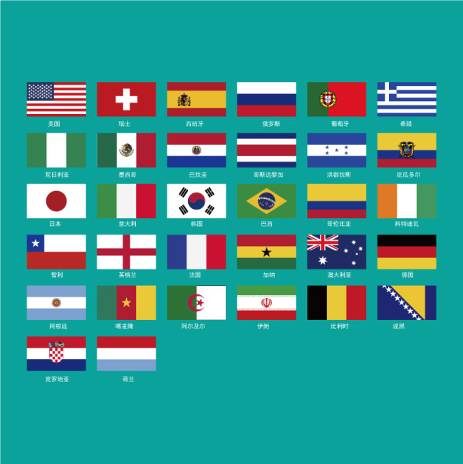 2014世界杯32强国家国旗矢量素材模板下载(图