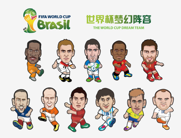 世界杯球星; 世界杯11球星卡通素材; 世界杯11球星最佳阵容,矢量人物