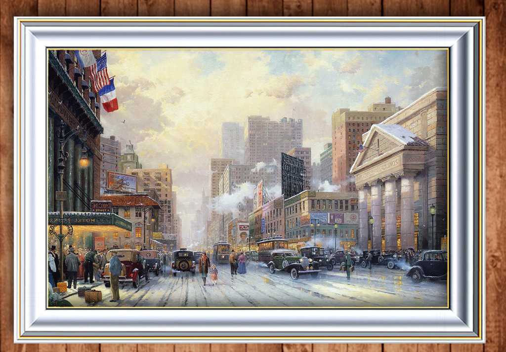19世纪的美国街景写实风格油画模板下载(图片