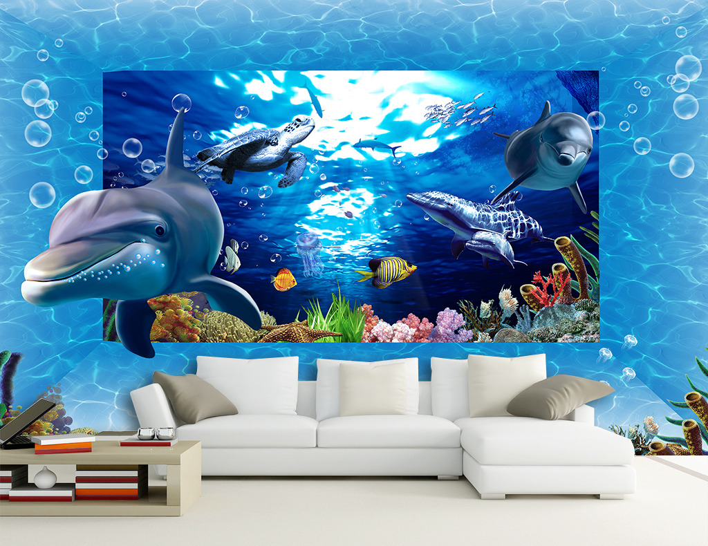 3d电视背景墙 > 3d立体海底世界高清背景墙壁画