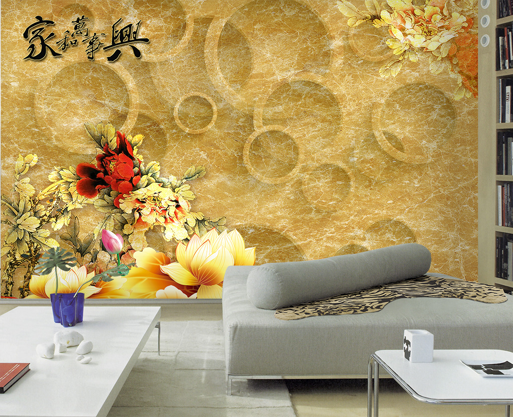 中式3D瓷砖客厅电视背景墙模板下载(图片编号