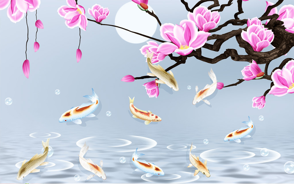 花好月圆九鱼电视背景墙