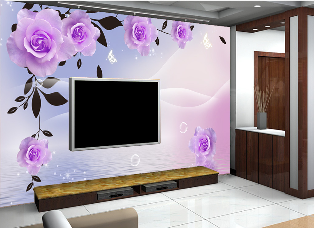 背景墙壁画装饰画玫瑰花粉色 线条 花纹 花藤 唯美 花瓣 百合 郁金香