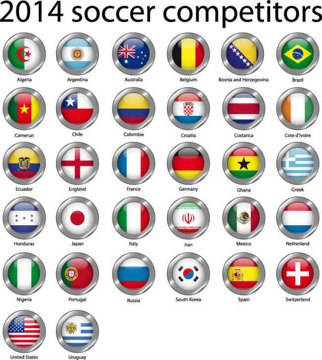 2014世界杯32强国旗图标矢量素材模板下载(图