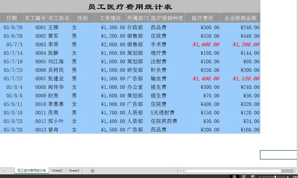 企业员工医疗费用统计表模板下载(图片编号:1