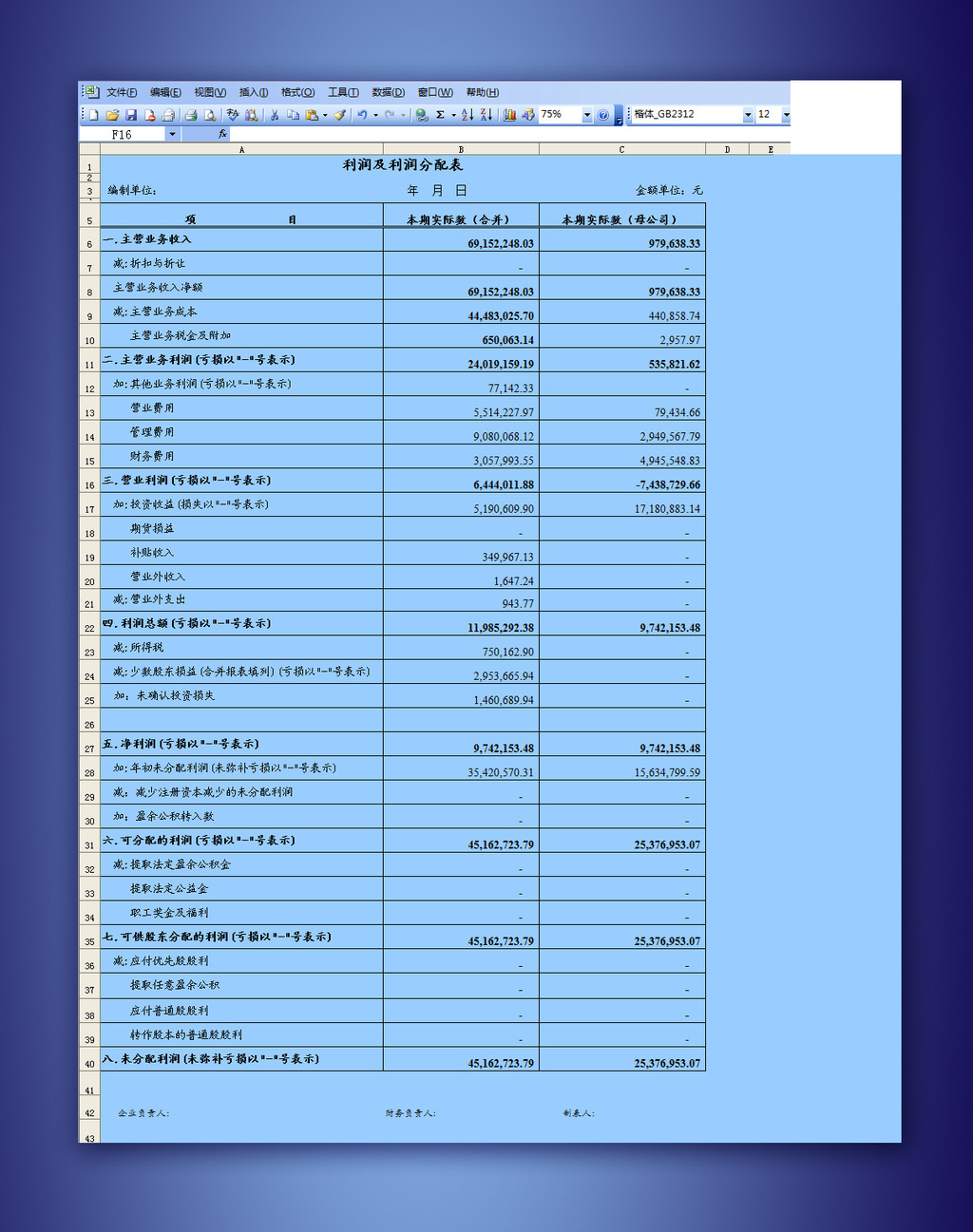 利润及利润分配表模板模板下载(图片编号:122