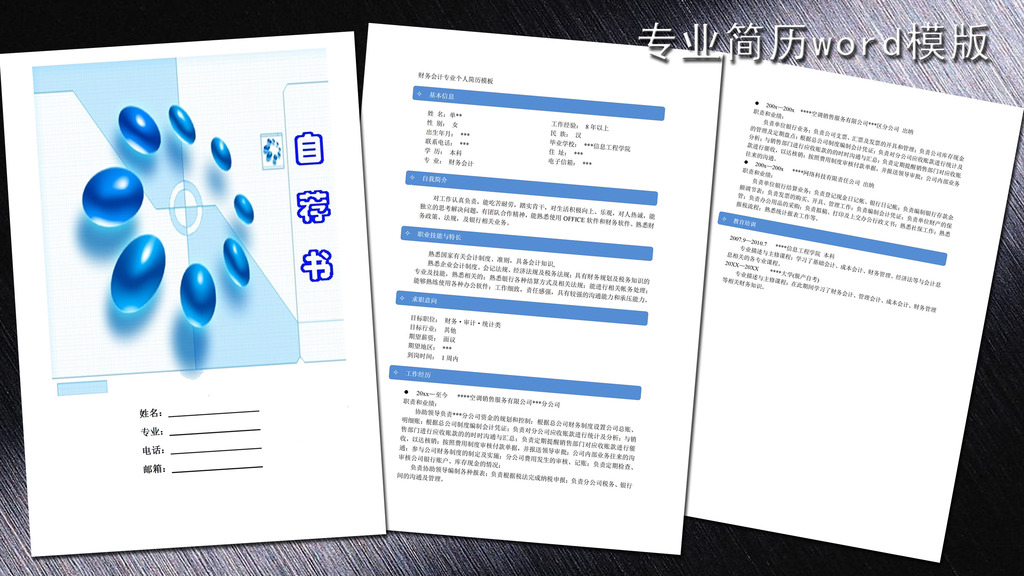 简历模版 简历封面 个人简历 求职简历 个性简历 会计专业简历 应聘简图片