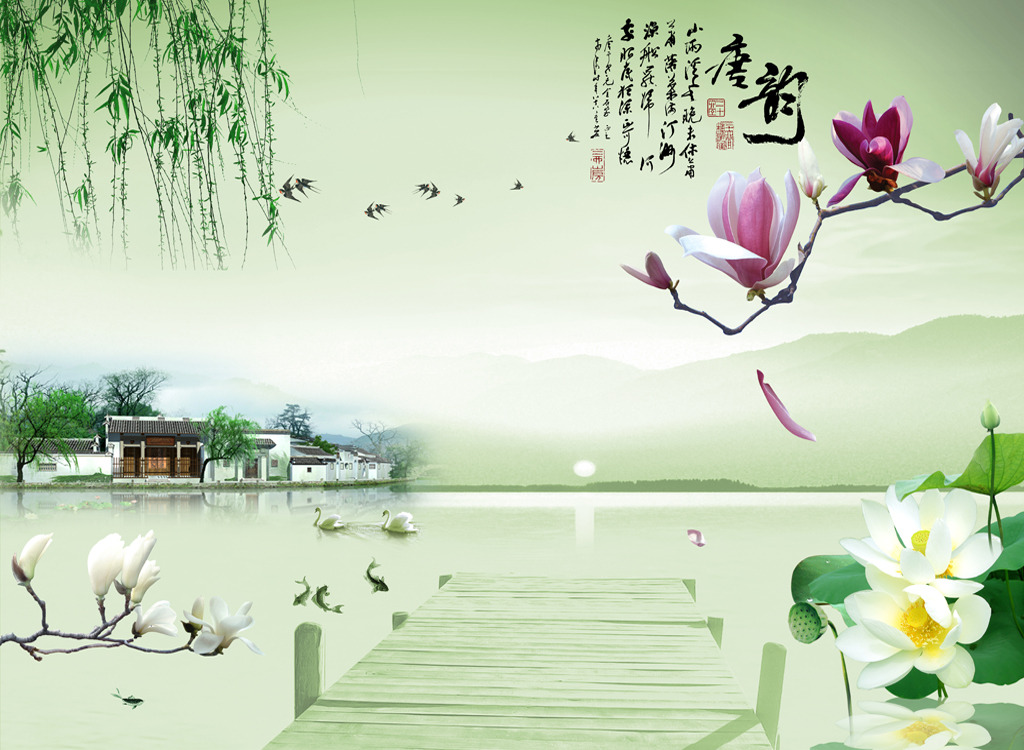 电视背景墙定制壁纸唐韵模板下载(图片编号:1