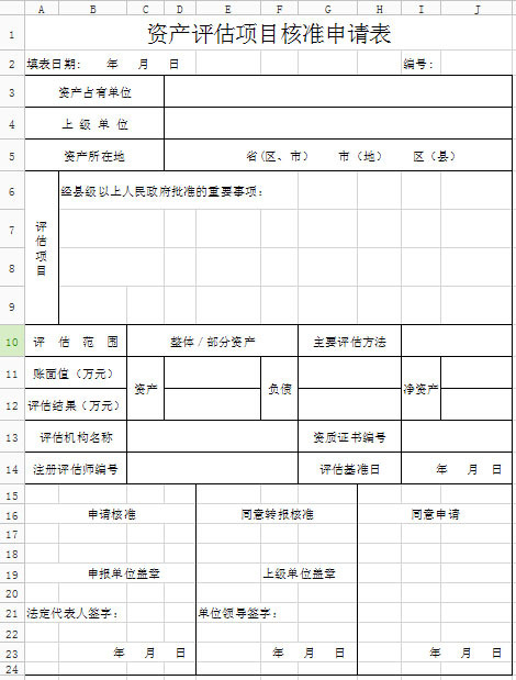 资产评估项目核准申请表图片