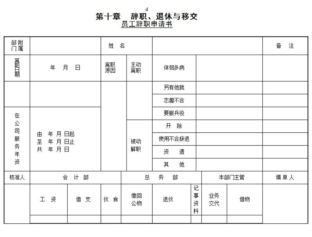 员工辞职申请书word模板下载模板下载(图片编