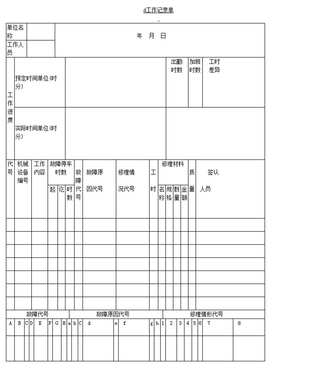 工作记录单word模板下载模板下载(图片编号:1