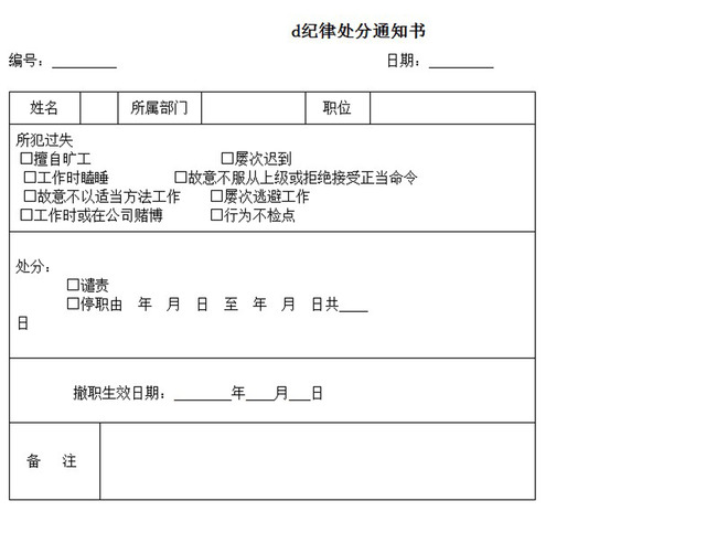纪律处分个人检查模板