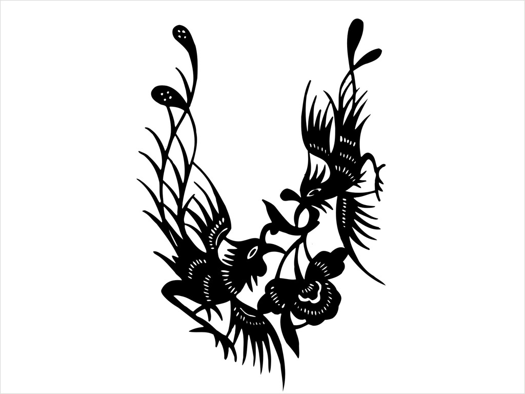 剪纸双喜鹊花单色孔雀矢量cdr源文件图片
