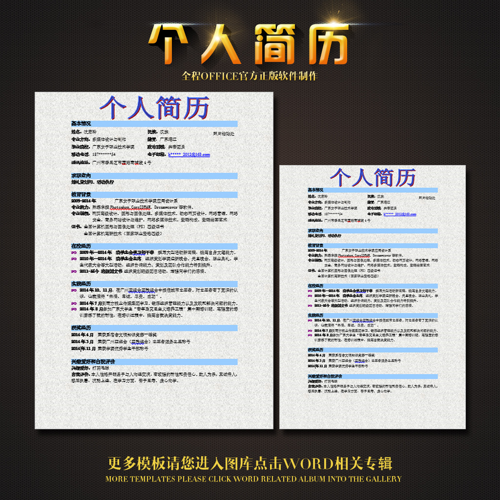 041.简洁蓝灰罗列式适用于应届生模板下载(图