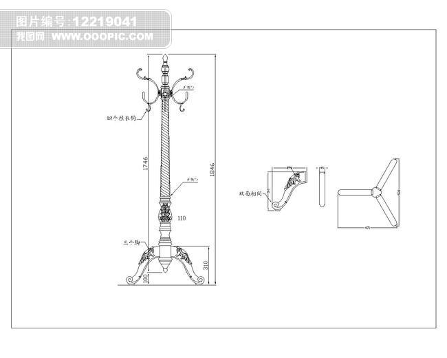 美式衣帽架CAD文件模板下载(图片编号:12219