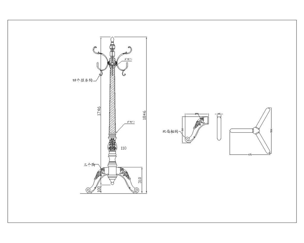 美式衣帽架CAD文件模板下载(图片编号:12219