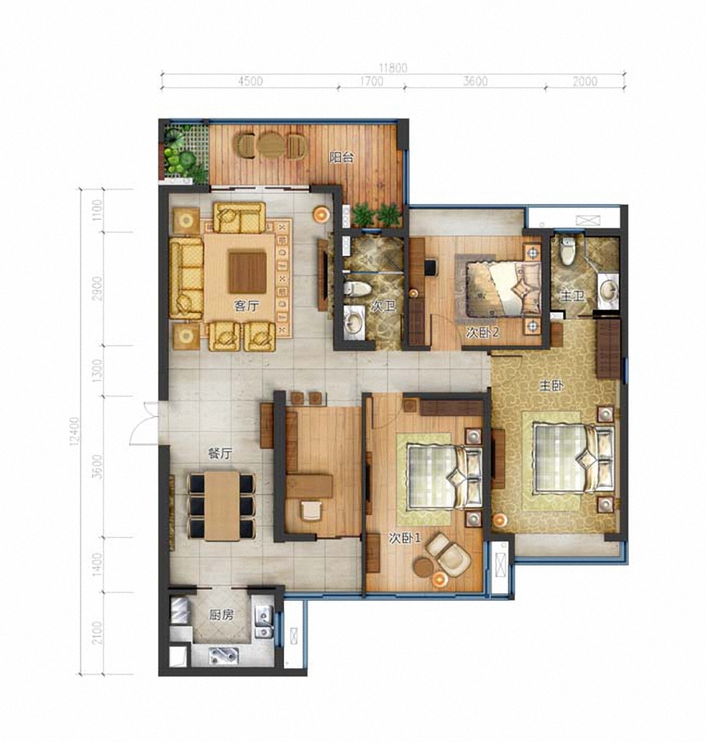 经典四房两厅2卫1厨高清户型图模板下载(图片编号:12226897)_三居室_户型图_我图网weili.ooopic.com