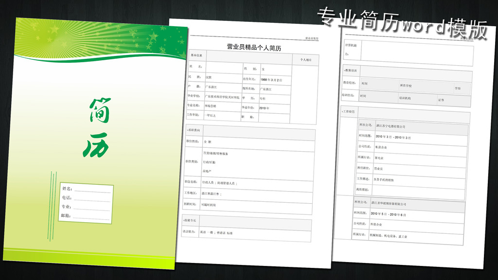 营业员简历模板word下载图片