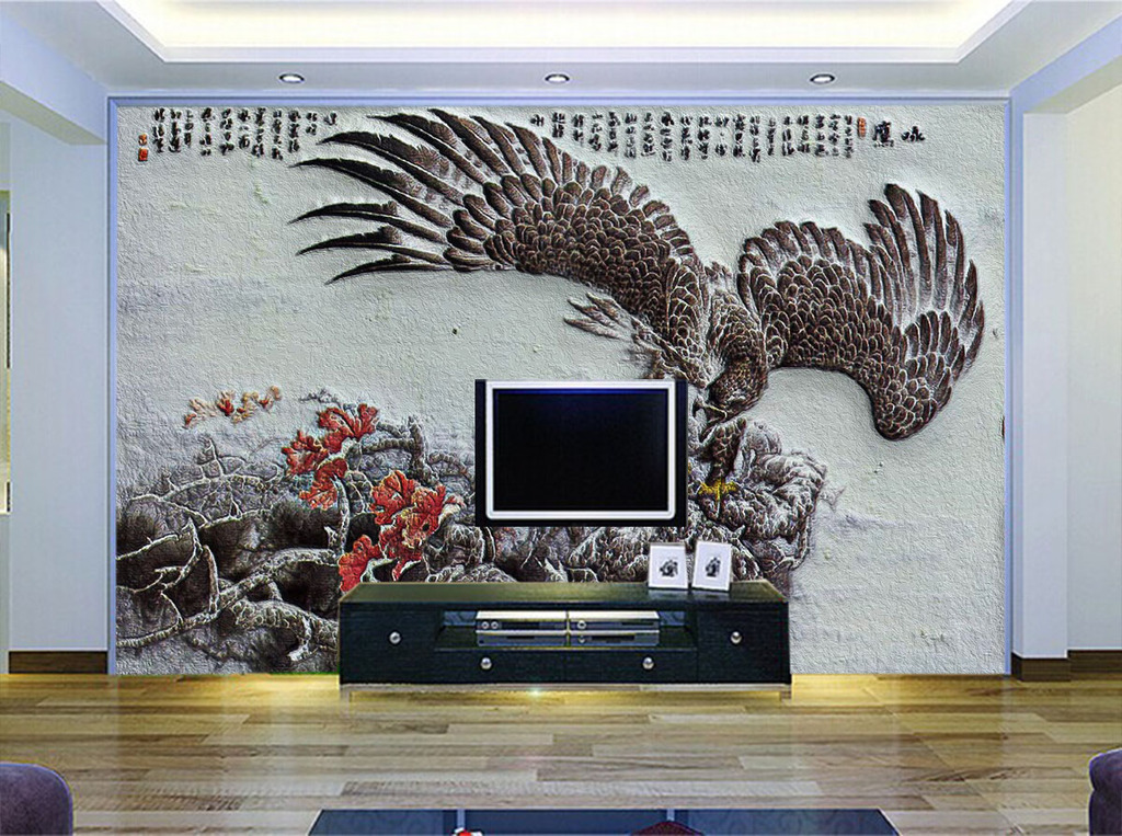 3D硅藻泥效果 大鹏 展翅 背景 墙壁墙纸模板下载